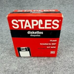 Vintage Staples 3.5 Floppy Diskettes 10 Pack DS/HD IBM 1.44MB Sealed 32321-US